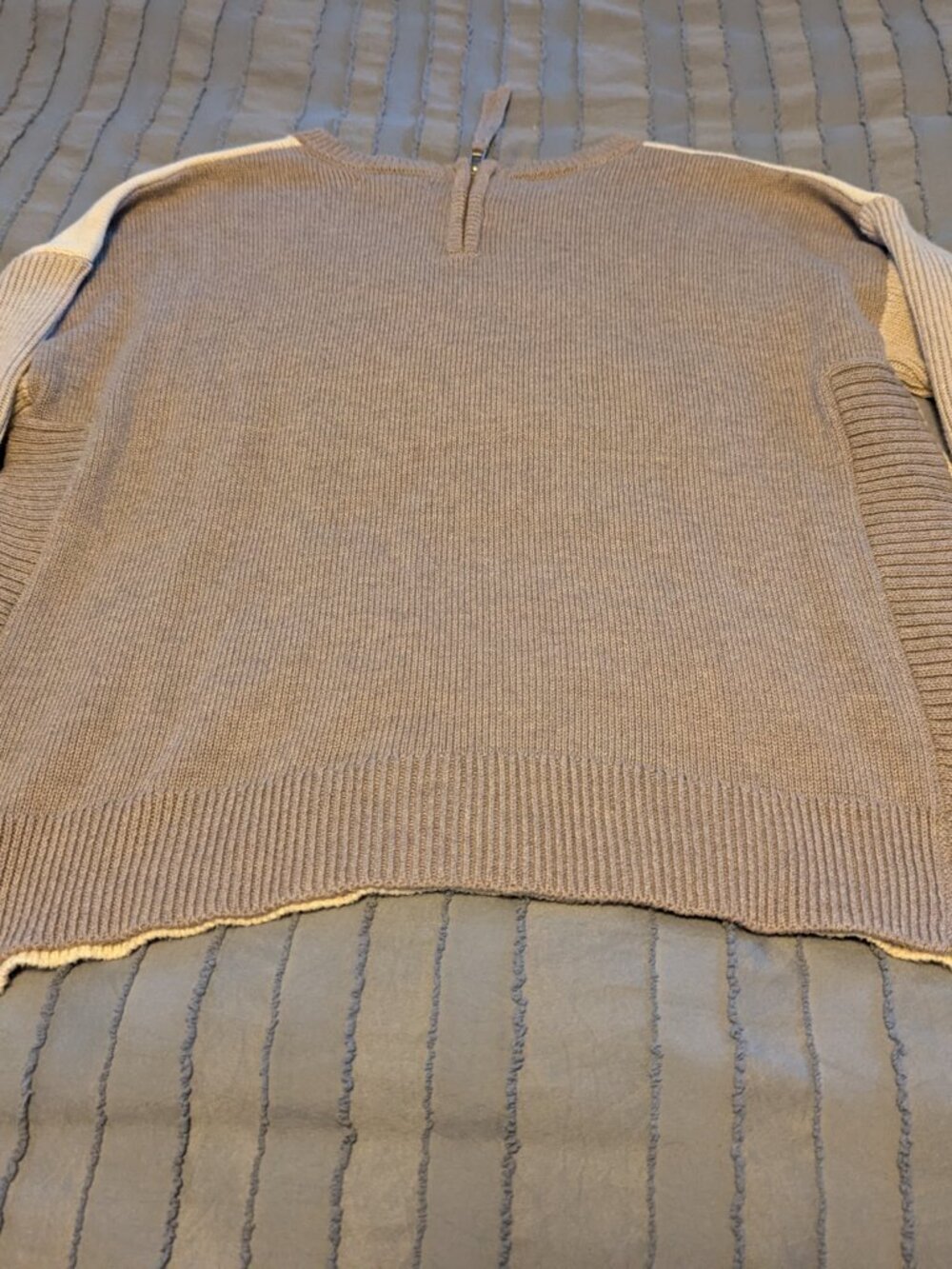 Rachel Zoe Neutral Zip Back Knit Sweater Color Block Pullover Large Cotton Blend - Picture 2 of 7